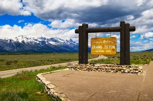 Entrance sign to Grand Teton National Park.