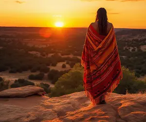 Young woman greets the morning as she embraces spiritual experiences in Taos New Mexico.