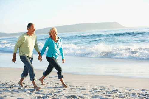 Beach Walk Mature Couple Happy 500