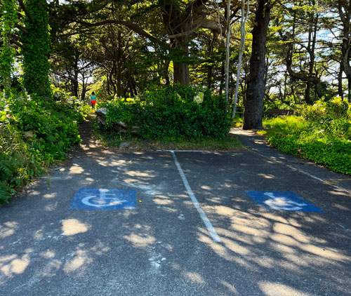 Handicap parking area at Twin Rocks Turnaround Park. there are four regular parking spaces directly across  the street.