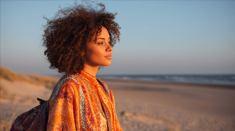 African-American woman embracing the spiritual benefits of the beach.