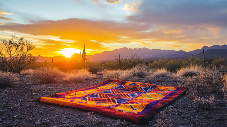 A Navajo blanket helps experience a spiritual awakening in Taos during dusk.