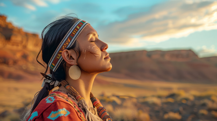 Navajo woman embracing thew spiritual experiences of Taos. Navajo woman embracing thew spiritual experiences of Taos.