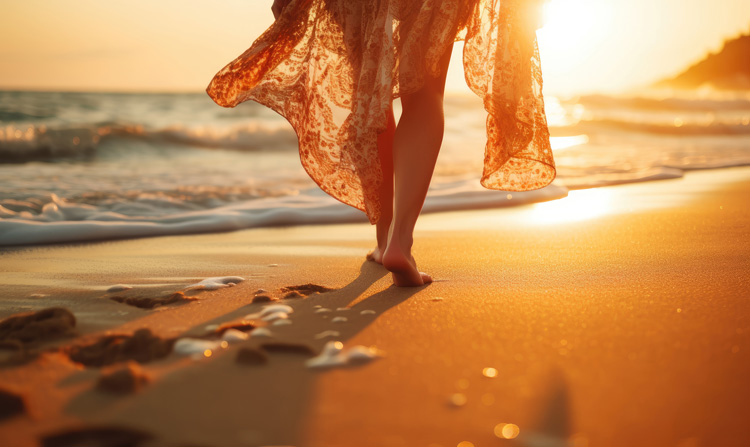 Young woman enjoying earthing at the beach. Young woman enjoying earthing at the beach.