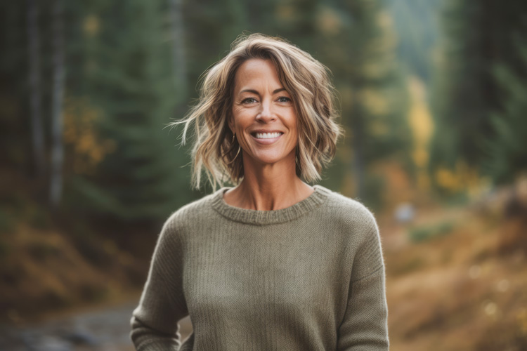 Mature, beautiful woman embraces the spiritual lifestyle of Taos New Mexico.