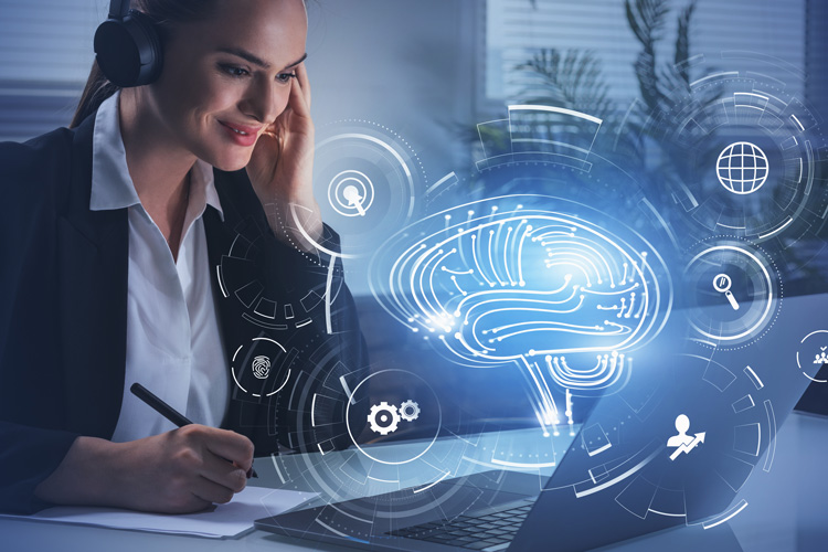 Young woman writer accessing theta waves through binaural beats. Young woman writer accessing theta waves through binaural beats.