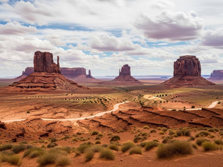 Winding road through spiritual Monument Valley