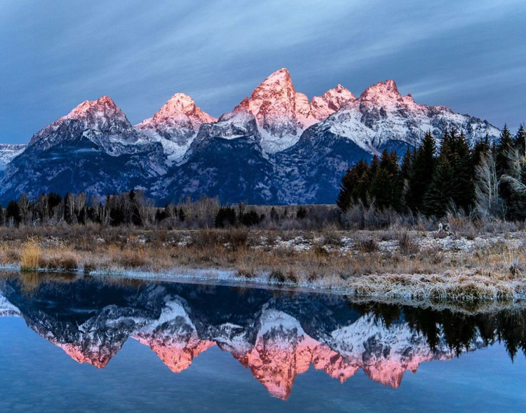 Grand Tetons at sunrise. Amazing pink light. Grand Tetons at sunrise. Amazing pink light.