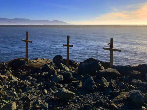 The three crosses on the jetty at Barview Jetty Park Campground are a memorial to a crab boat that capsized back in 2006.