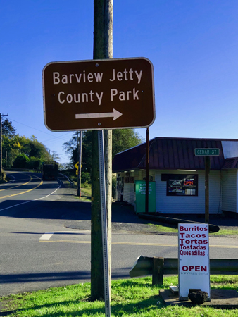 The sign at Oregon Highway 101 and Cedar Street. Just turn here and head all the way down to the ocean.