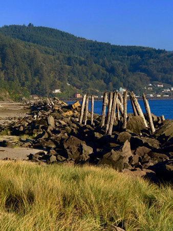 Remnants of an old pier at Barview Jetty Park campground.