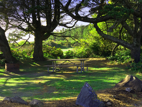 Secluded picnic table at Barview Jetty Park entrance.