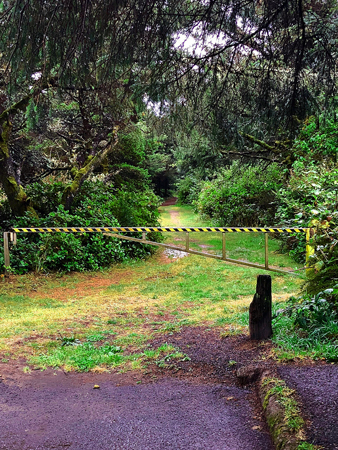 Gate at the south end of Manhattan Beach State Park. Don't worry, this is just to keep cars out. You can walk around it, easily.