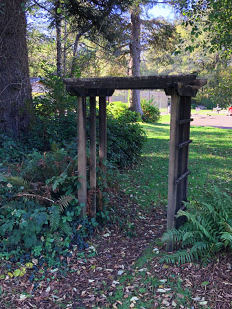 The trellis entrance is on the east side of Manzanita City Park.