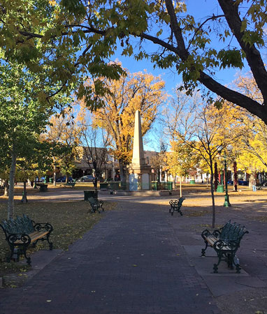 The monument in the middle of Santa Fe Plaza.