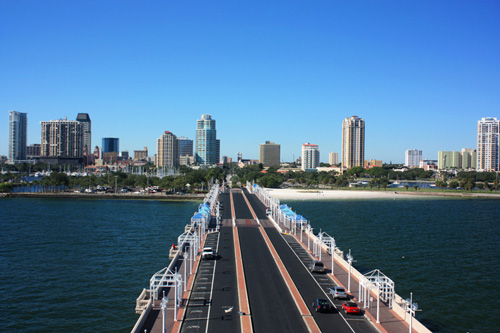 Taken from on top of the old St Pete Pier, looking toward town, down 2nd Avenue NE.