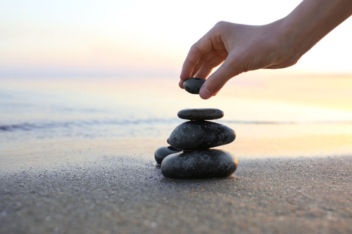 Zen Balancing Seid Stacking Stones On A Riverbank - I