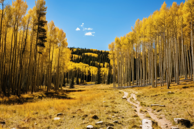 Golden aspen trees highlight the spiritual experience of Taos. Golden aspen trees highlight the spiritual experience of Taos.
