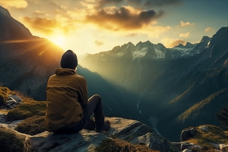 Man sits above Taos as he immerses himself in nature therapy on the Sangre de Cristo Mountains.