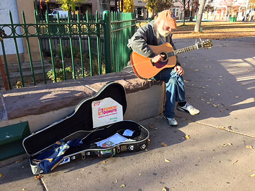 Mark, who serenades visitors with soft mellow tunes, has a graduate degree from MIT.