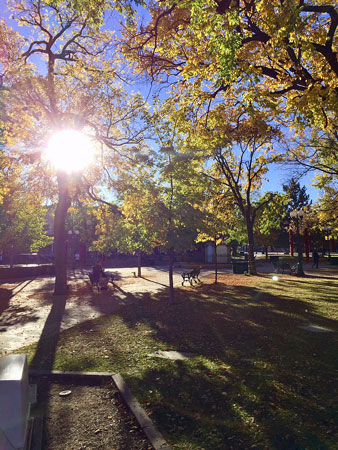 Morning on Santa Fe Plaza is a magical time for your spirit.