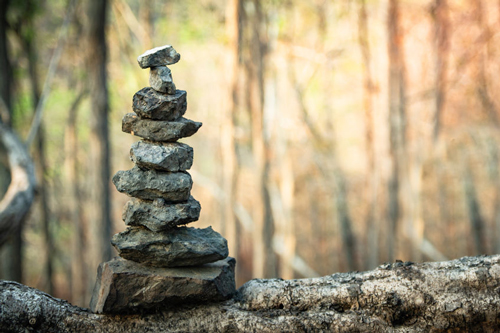 Stacking stones in the woods or forest is not as prevalent as on the beach, but you can still find many of these small zen alters if you look.